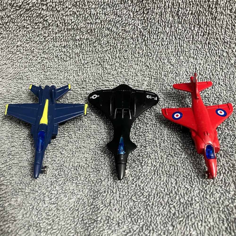 3 Vintage "High Speed" diecast metal pull-back jet toys  very nice condition